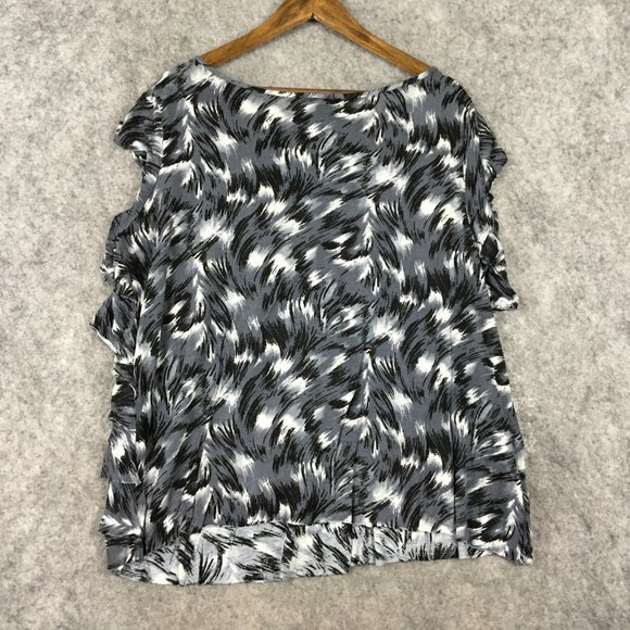 Lane Bryant Top 22 24 Cap Sleeve Knit Tiered Layered Gray Printed Career Casual - Picture 7 of 8